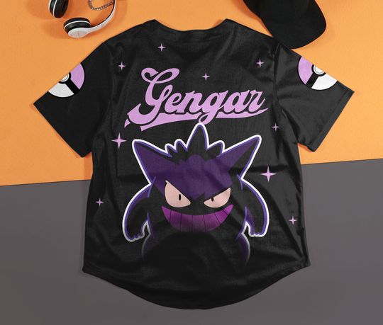 Gengar Baseball Jersey Cute Unisex Button-Up Anime Funny Gift