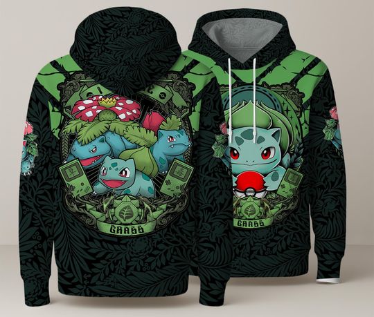 Bulbasaur Hoodie Shirt, Cute Bulbasaur, Grass Type Graphic Pullover