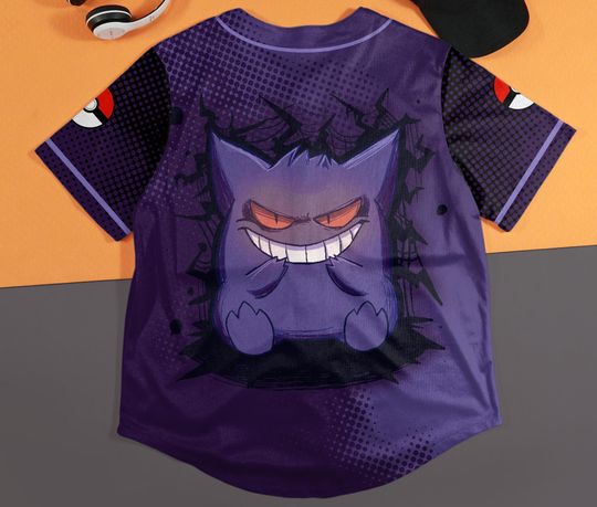 Gengar Baseball Jersey Cute Anime Button-Up Funny 3D Gift for Fans