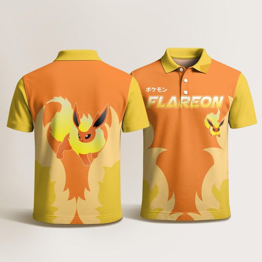 Flareon Polo Shirt - Eevee Evolution, Kawaii Fire Design