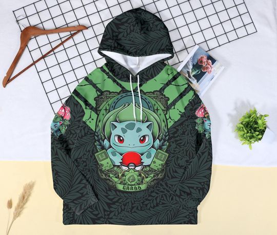 Bulbasaur Hoodie Shirt, Cute Bulbasaur, Grass Type Graphic Pullover