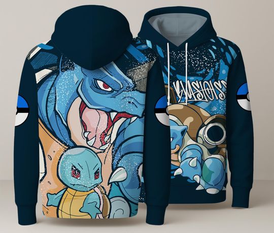 Blastoise Hoodie, Water Type Graphic Sweatshirt, Kawaii Pullover