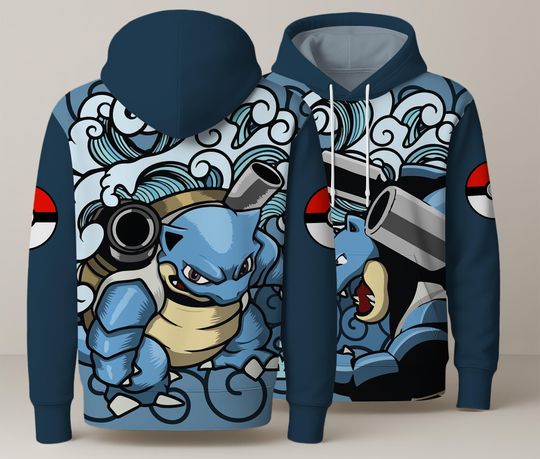 Blastoise Hoodie, Anime Graphic Sweatshirt, Kawaii Crewneck, Unisex Blastoise Gift Top