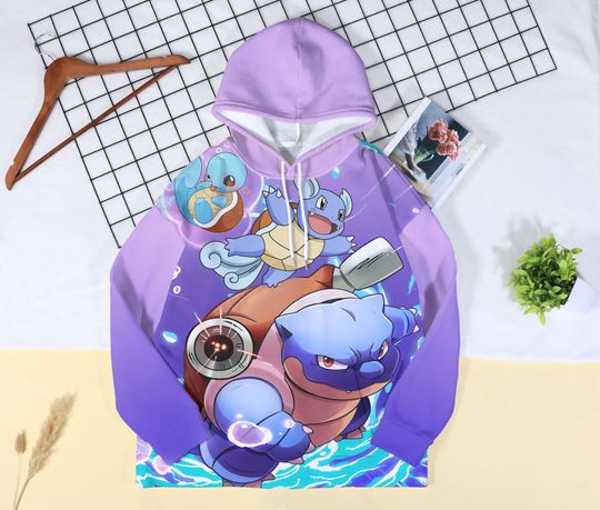 Blastoise Hoodie, Squirtle Anime Hoodie, Water Type Pullover, Kawaii Funny Shirt, Blastoise Gift