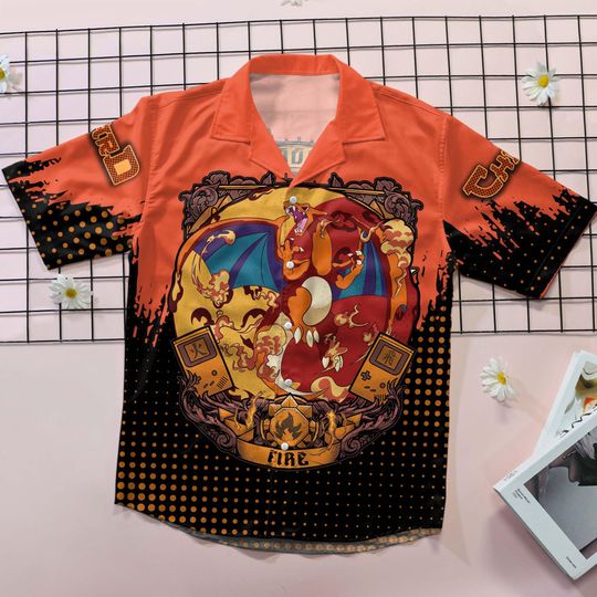 Charizard Hawaiian Shirt and Shorts Set, Fire Style Summer Outfit, Charmander Summer Clothing