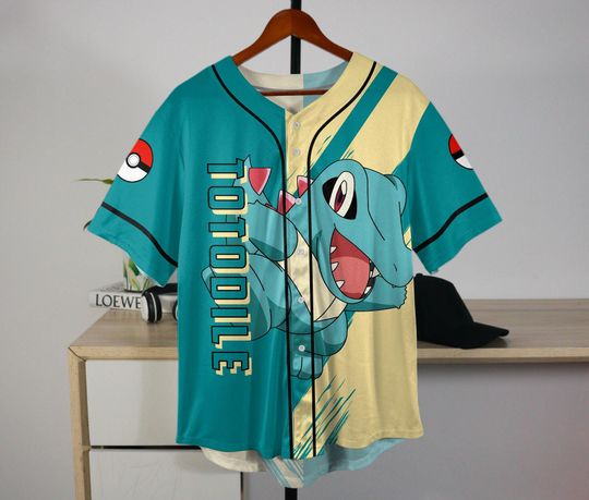 Chompy Baseball Jersey, Funny Shirt, Cute Chompy Button Up Summer Shirt, Anime Baseball Shirt Gift