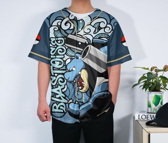 Blastoise Baseball Jersey | Cool Anime | Button-Up | Birthday Gift