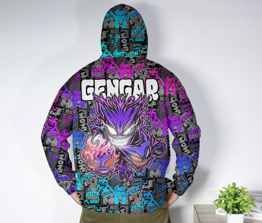 Gengar Hoodie, Colorful Graffiti Graphic Hoodie