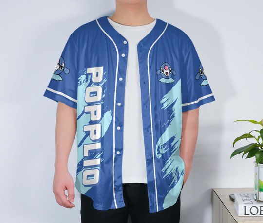 Popplio Baseball Jersey Cute Blue Anime Unisex Button-Up Funny Gift
