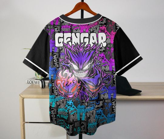 Gengar Baseball Jersey Graffiti Comic Graphic Button-Up Shirt