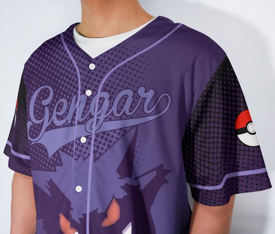 Gengar Baseball Jersey Cute Anime Button-Up Funny 3D Gift for Fans
