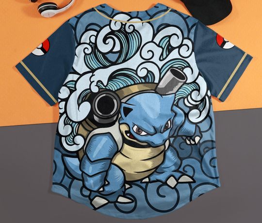 Blastoise Baseball Jersey | Cool Anime | Button-Up | Birthday Gift