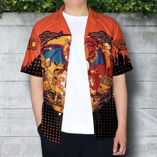 Charizard Hawaiian Shirt and Shorts Set, Fire Style Summer Outfit, Charmander Summer Clothing