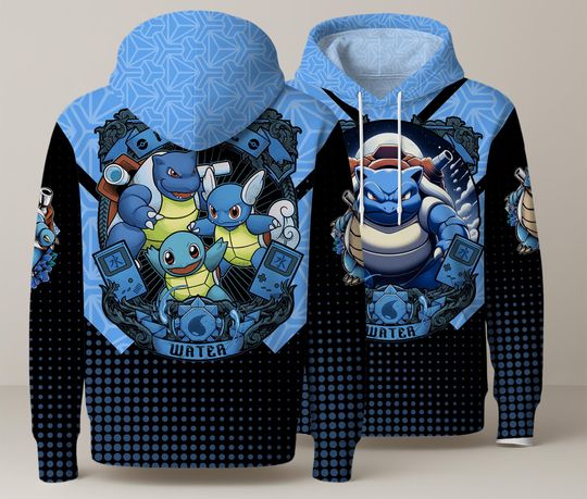 Blastoise Hoodie Shirt, Squirtle Evolution Pullover, Kawaii Graphic Hoodie
