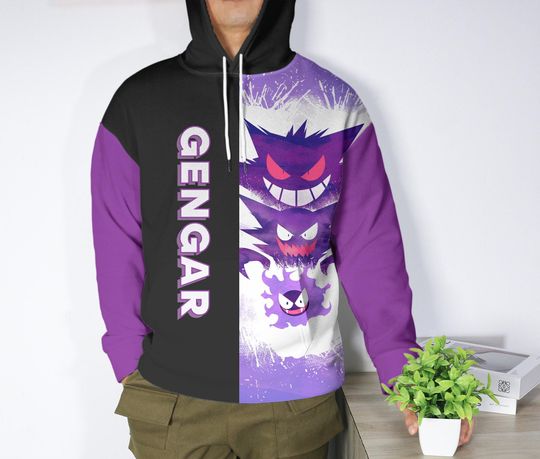 Gengar Hoodie Unisex Pullover Ghost Type Anime Spooky Streetwear