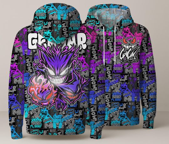 Gengar Hoodie, Colorful Graffiti Graphic Hoodie