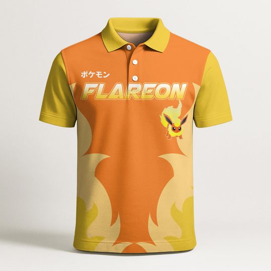 Flareon Polo Shirt - Eevee Evolution, Kawaii Fire Design