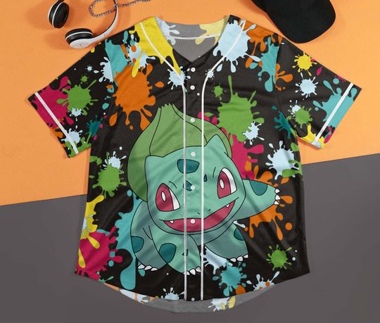 Bulbasaur Baseball Jersey – Funny Anime Shirt with Color Splash Graphic Gift