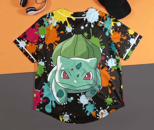 Bulbasaur Baseball Jersey – Funny Anime Shirt with Color Splash Graphic Gift