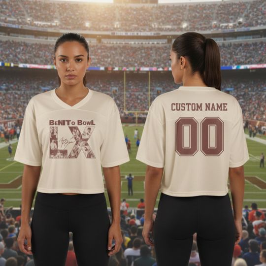 Benito Crop Top Mesh Baseball Jersey, Puerto Rican Football Jersey, Custom Name and Number Football Jersey, Benito Bowl 2026 Halftime Show Football Jersey