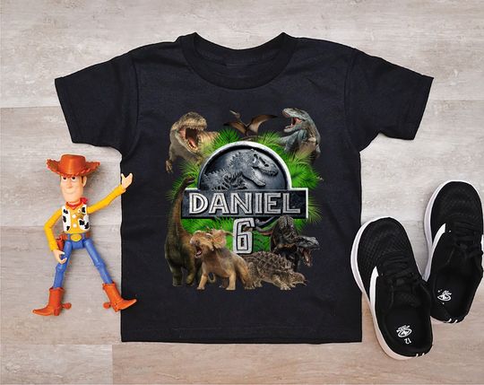 Custom Name Dinosaur Birthday Shirt, Jurassic Park Matching Birthday Boy Shirt