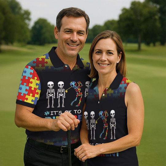 Autism Awareness Puzzle Polo Shirt, Colorful Golf Polo, Support Autism Gift