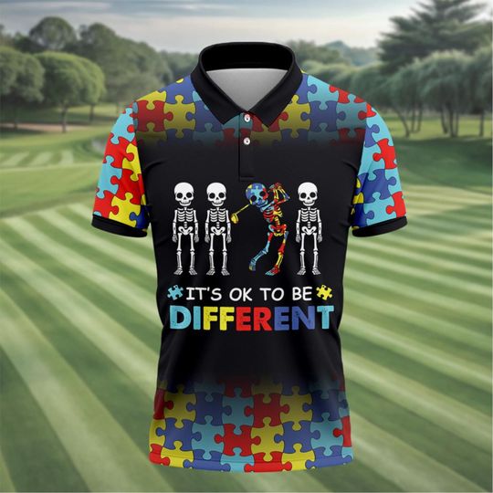 Autism Awareness Puzzle Polo Shirt, Colorful Golf Polo, Support Autism Gift