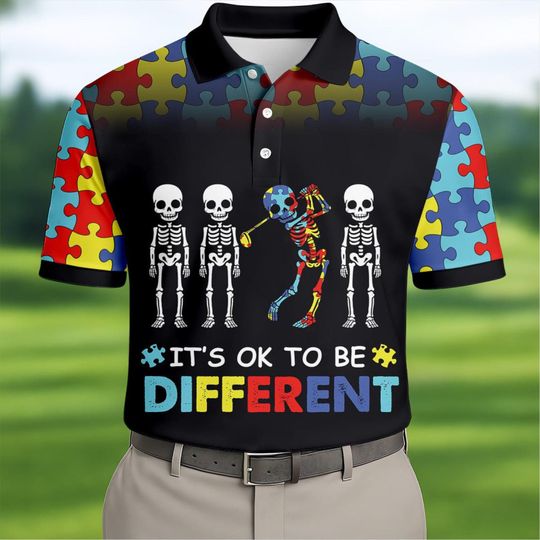 Autism Awareness Puzzle Polo Shirt, Colorful Golf Polo, Support Autism Gift