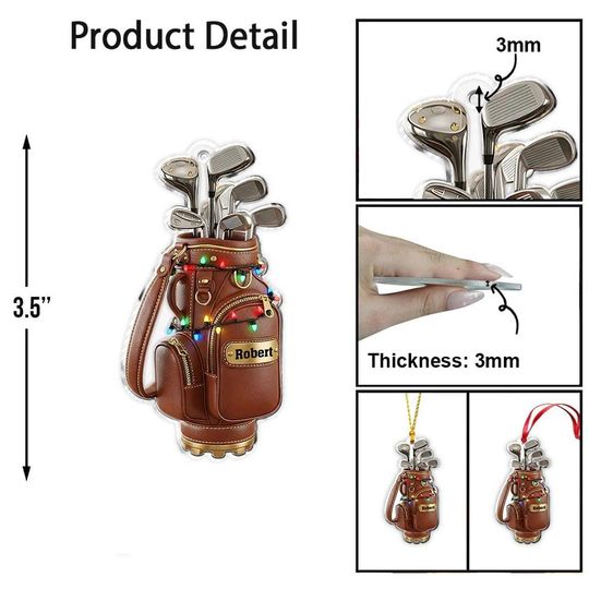 Custom Name Golf Backpacks Christmas Personalized Ornament, Christmas Tree Hanging Decor,Flat 2D Acrylic Ornament