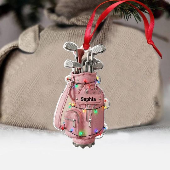 Custom Name Golf Backpacks Christmas Personalized Ornament, Christmas Tree Hanging Decor,Flat 2D Acrylic Ornament