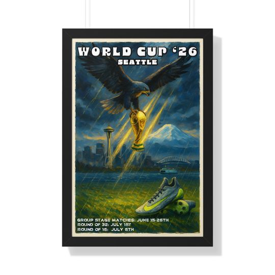 Seattle World Cup Framed Print: 2026 Soccer Skyline Art