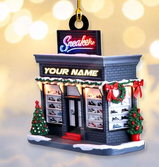 Personalized Sneaker Store Christmas Ornament, Custom Name, Flat 2D