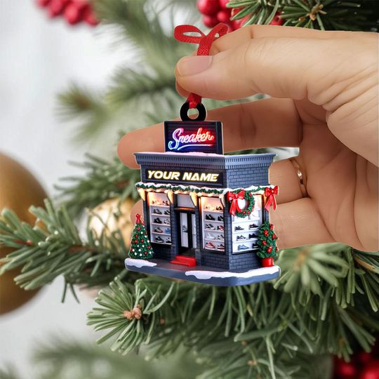 Personalized Sneaker Store Christmas Ornament, Custom Name, Flat 2D