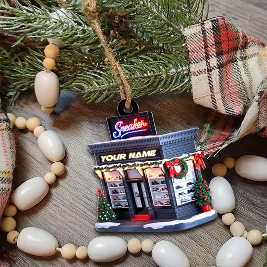 Personalized Sneaker Store Christmas Ornament, Custom Name, Flat 2D