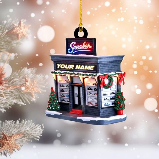 Personalized Sneaker Store Christmas Ornament, Custom Name, Flat 2D