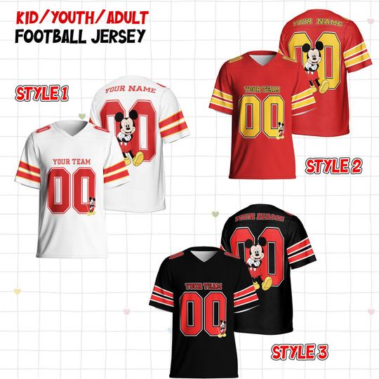 Custom Disney Football Team Mickey Football Jersey, Disney Sport Team Matching Jersey, Football Fan Gifts