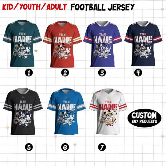 Custom Disney Mickey and Friends Football Jersey, Mickey Donald Goofy American Football Team Shirt, Disney Sport Team Jersey