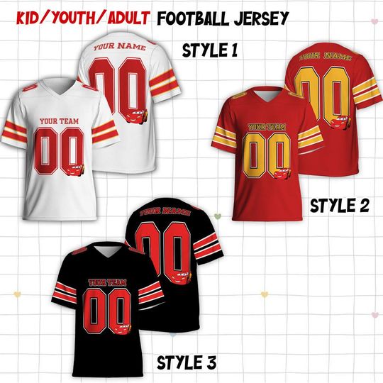 Custom Disney Cars Lightning McQueen Jersey, Mesh Jersey, Sports Shirt, Fan Apparel, Cars Football Jersey Team
