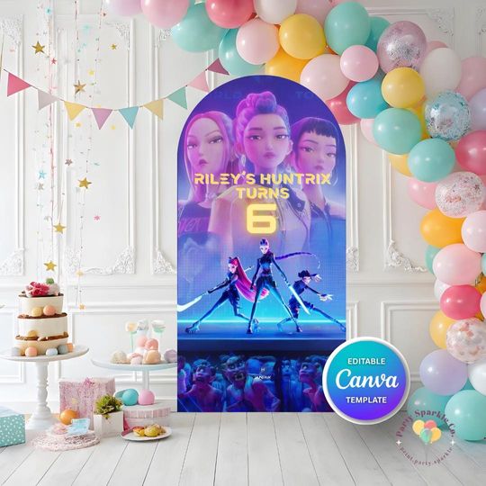 Huntrix Birthday Arch Backdrop |  Kpop Demon Hunter Party Decoration