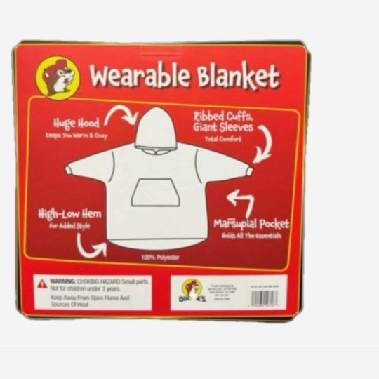 Buc-ee's Black Oversized Wearable Blanket Hoodie, With Front Pocket, Bucees Logo Print, One Size