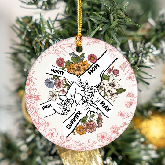 Personalized Hand Holding Mom Ornament, Mama Christmas Gift, Mom with Kids