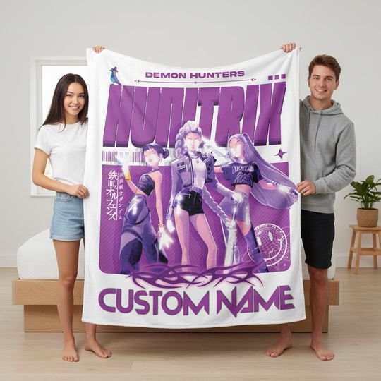 Custom Huntrix Fleece Blanket with Name for K-pop Demon Hunters Fans