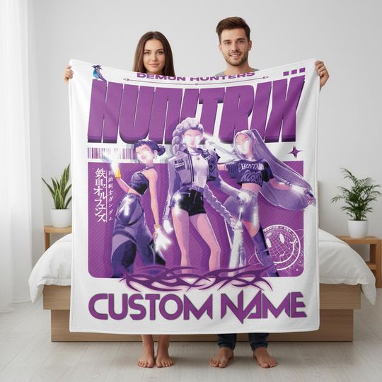 Custom Huntrix Fleece Blanket with Name for K-pop Demon Hunters Fans
