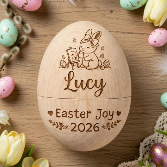 Custom Wooden Easter Egg, Hollow Fillable Keepsake, Custom Name Easter Gift, Personalize Easter Basket Stuffer, Play Kitchen Toy Egg, Gift