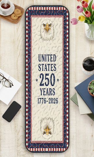 United States 250 Years Quilted Table Runner, 1776-2026 Patriotic Eagle Table Decor, American Flag Stars and Stripes Quilt, Holiday Decor