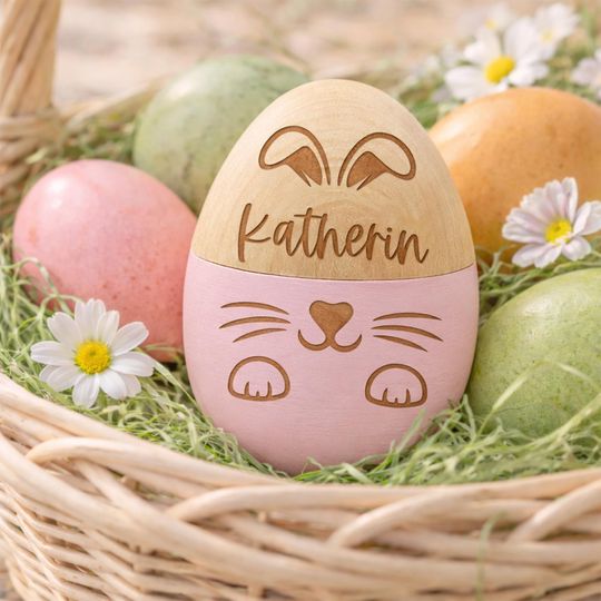 Personalized Wooden Easter Egg, Engraved Beech Wood Keepsake, Fillable Surprise Egg 2