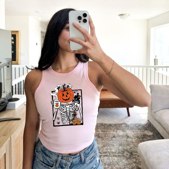 Funny Skeleton Crop Tank Top: Spooky Halloween Apparel