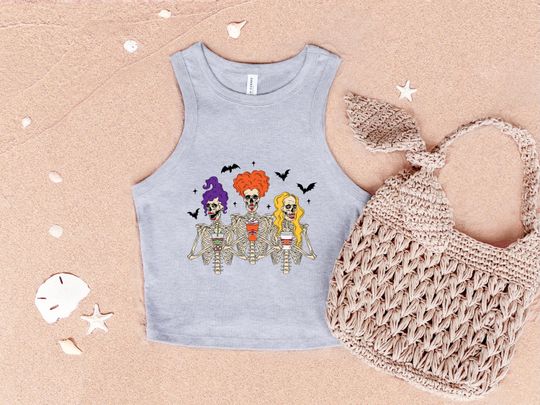 Skeleton Sisters Halloween Racerback Tank Top: Funny Witches Tee