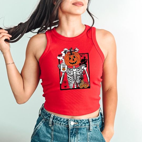 Funny Skeleton Crop Tank Top: Spooky Halloween Apparel