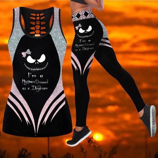 Nightmare Daydream Hollow Tank Top Or High Waist Leggings/ Nightmare Daydream Gym Set  Spooky Chic Activewear